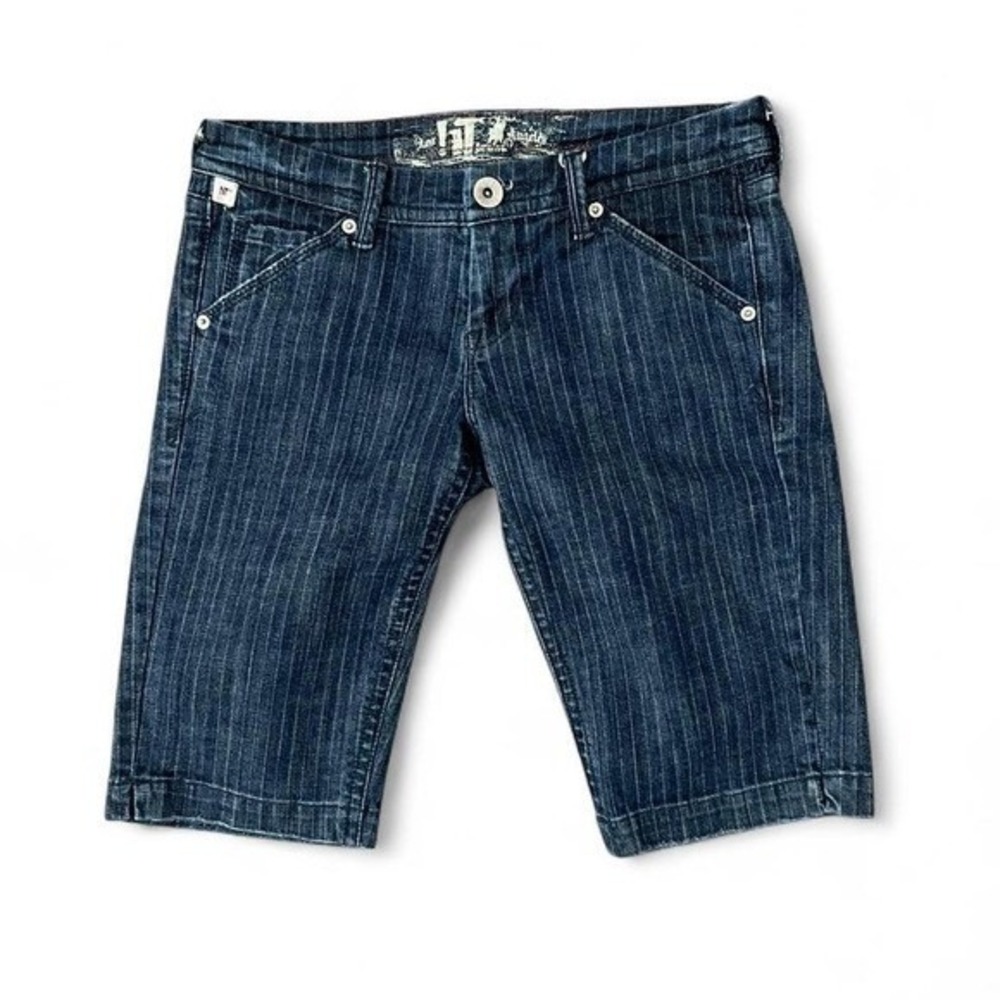 !iT Jeans Pinstripe Bermuda Shorts Womens 27 Blue Excellent Low Rise Vintage y2k